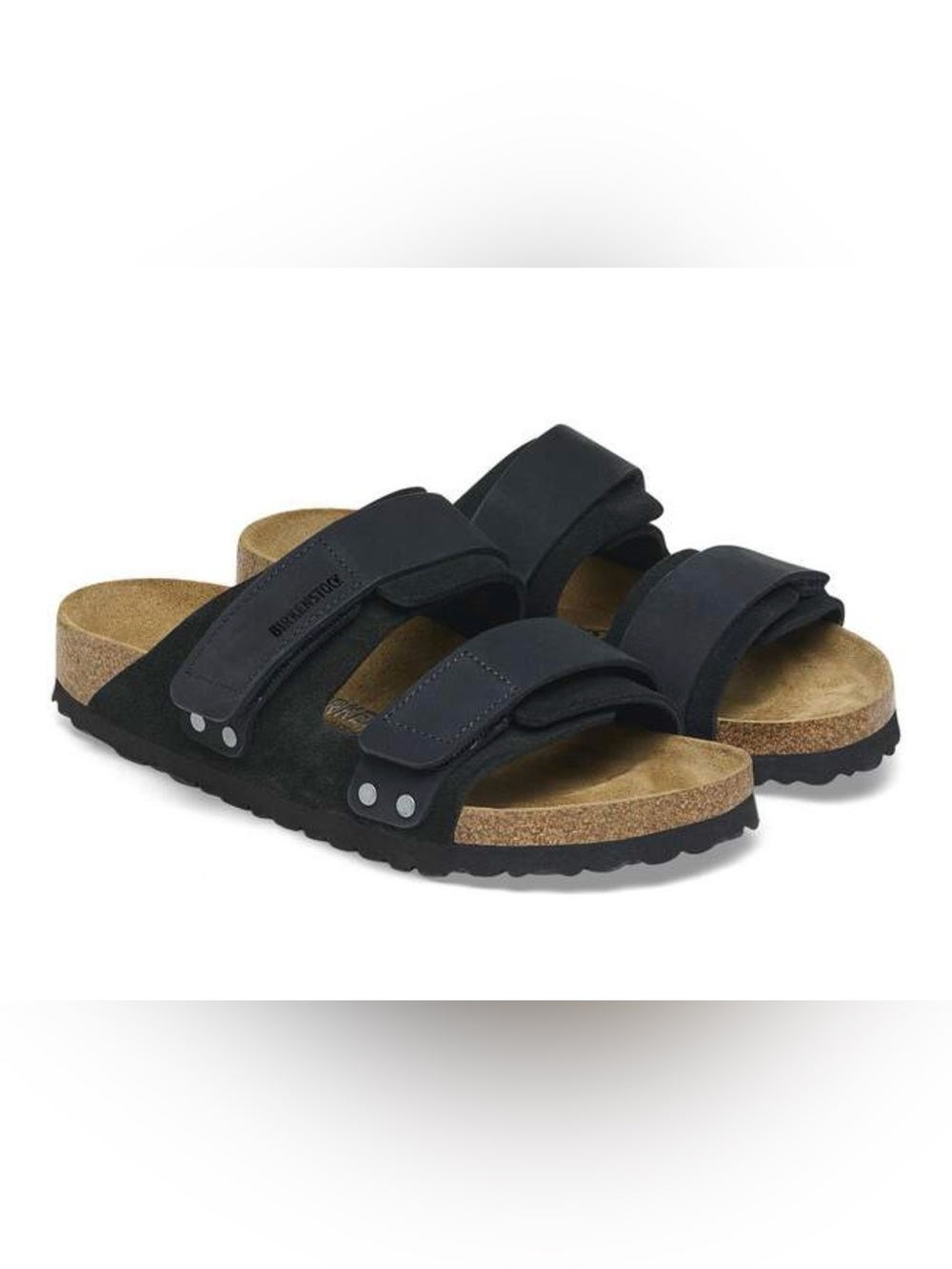 Birkenstock Uji Nubuck Black Two-Strap Cork Footbed Sandals size 38/US7-7.5